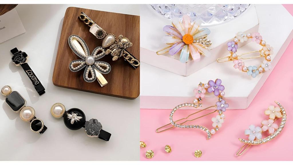 BellaStella Korean Style Pearl Metal Hair clips, Rhinestones Plastic Pearl Barrettes Flower Lock Pin Hair Accessories for Women's & Girls (Multicol
