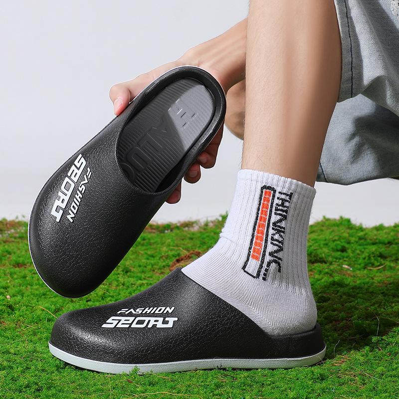 New Autumn Men Toe-cap Slippers Non-slip Waterproof Chef Shoes Soft Comfortable And Outdoor Warm PVC Solid Color Flat Work Shoes