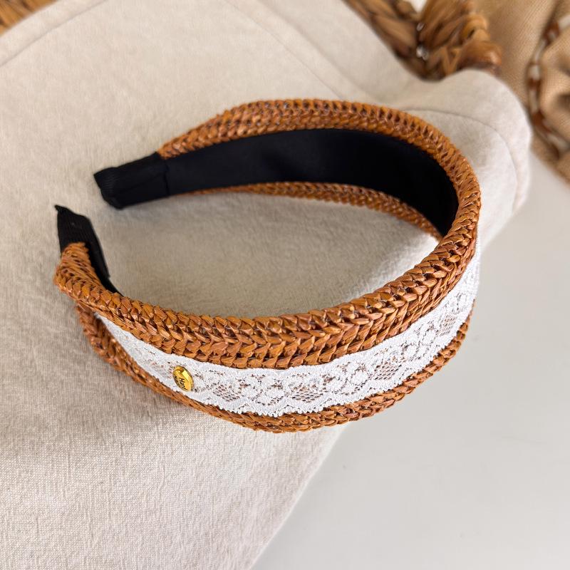 Bohemian Straw Wide-Brimmed Headband for Women - Vacation Style Hair Accessory