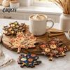 Coasters for Coffee Tables 4Pcs Thanksgiving Wooden Maple Leaf Coaster with Pumpkin Print, Heat Resistant Print Table Non-Slip Drink Mats Fall