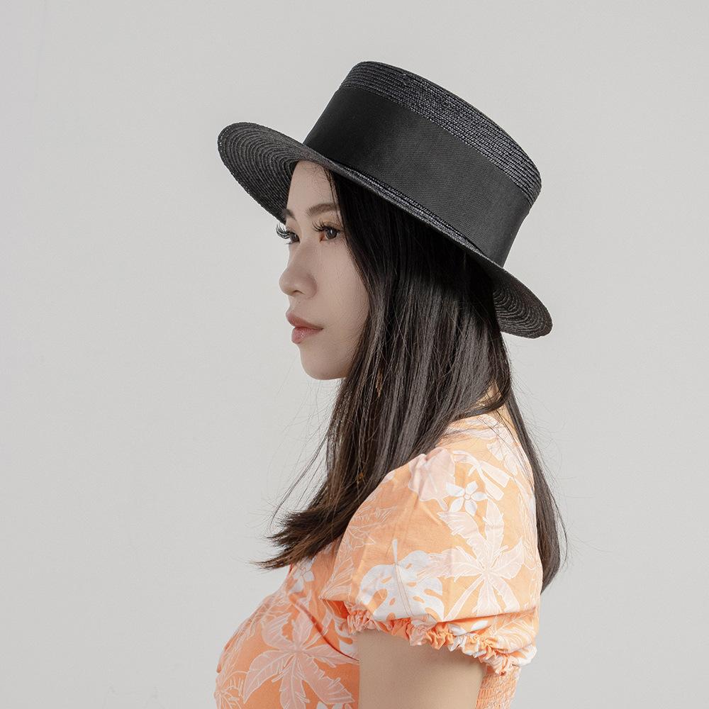 Spring and summer new fashion casual wide webbing fine straw flat top straw hat outdoor travel sunscreen sunshade straw hat tide