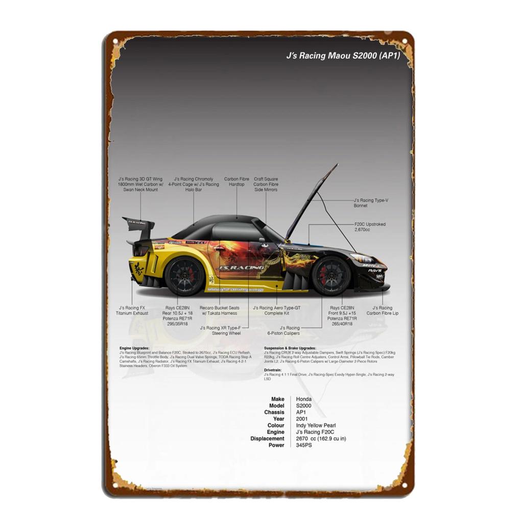 Sportovní vůz AE86 Výkonový parametr Plakát Vintage Plakety Kovová plechová cedule Garáž Bar Dekor Dekor Talíř Umělecký Nástěnný Talíř Pocínované Cedule