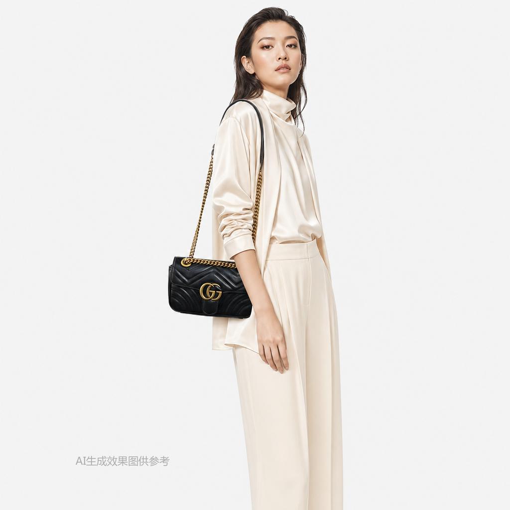 [Pre-Owned] Gucci GG Marmont Matelassé Mini Bag 'Black' - Excellent #1B5YDKZ