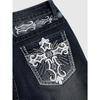 RogueWave Jeans Pantaloni a Zampa Donna Vintage Boot Cut Ricamo Tasche Strass Lavati Donna Jeans Strappati Pantaloni Streetwear
