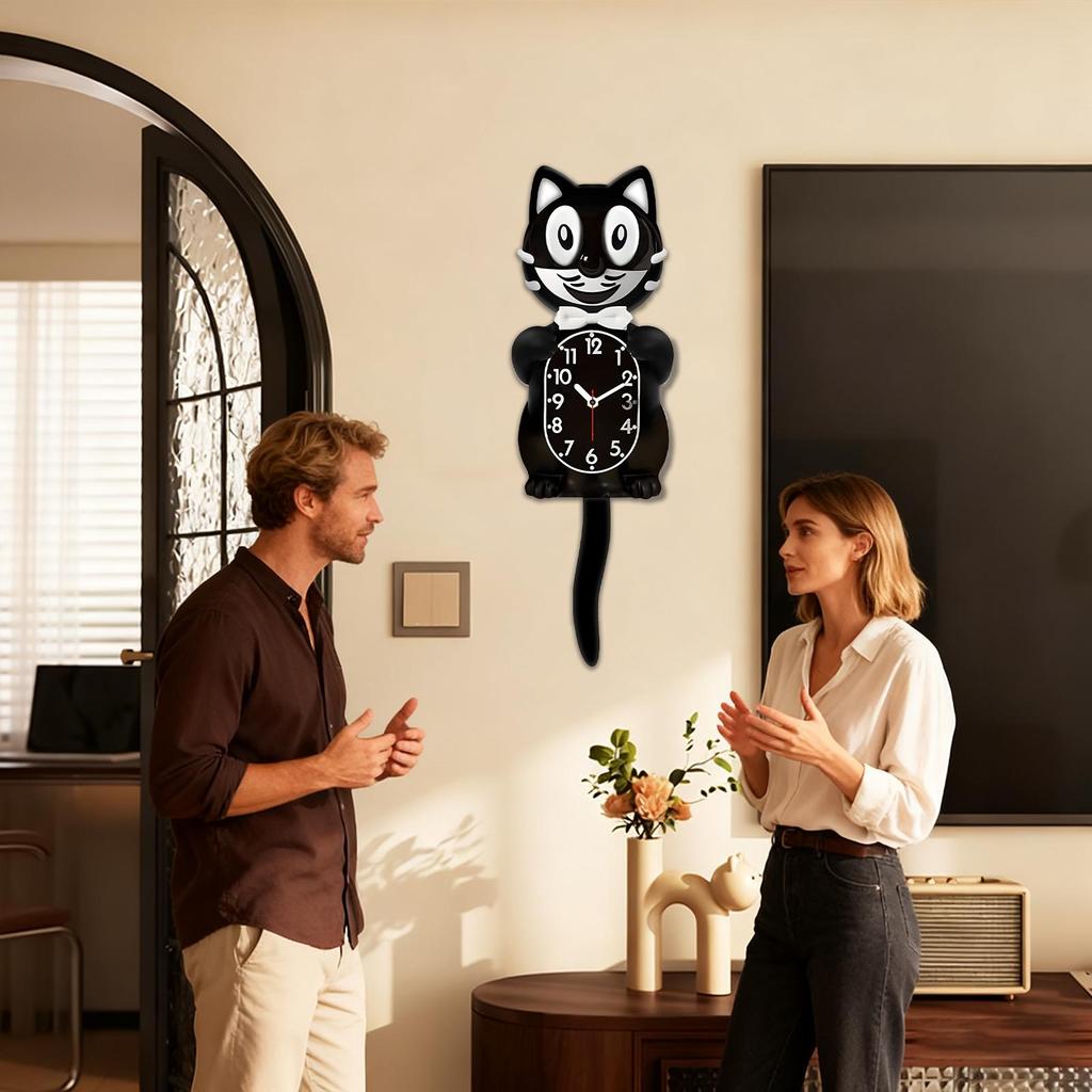 Vintage Cat Clock Cute Non Ticking Funny Retro Cat Wall Clocks with Moving Tail for Living Room Kitchen Study Home Office School