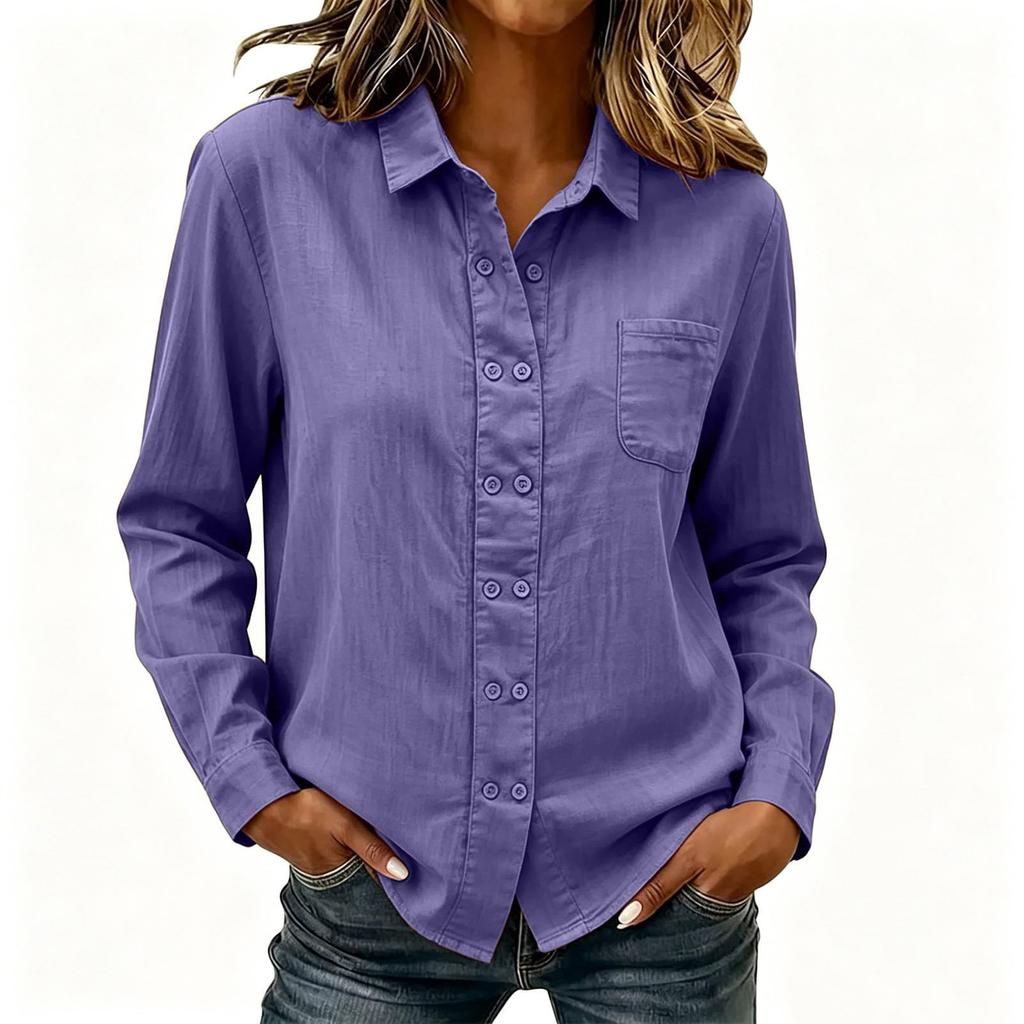 Women's Long Sleeve Button Down Shirt with Pockets for Casual Everyday Wear