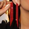 Red Super Flash Rhinestone Long Fringed Earrings for Women, High-end Temperament Stud Earrings.
