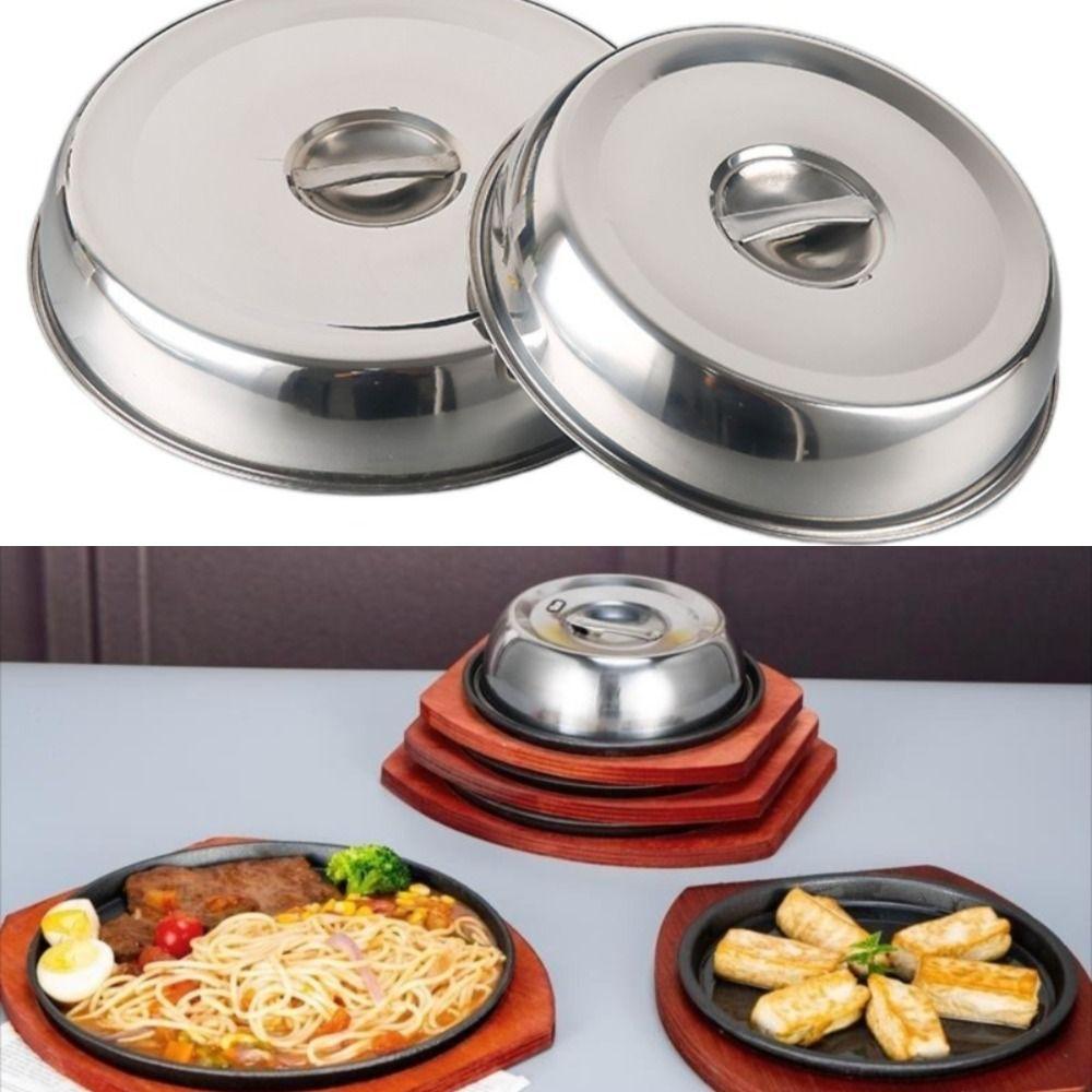 2pcs Round Raised Pot Lids Cover Stainless Steel Teppanyaki Cover Steak Dish Cover Hotel Supplies