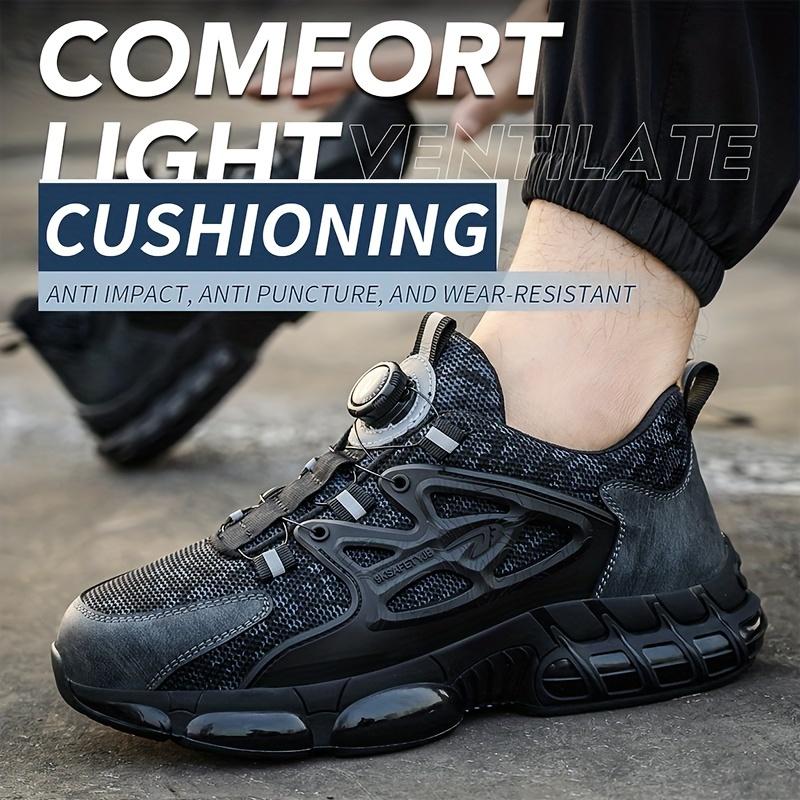 

Plus Size Men s Solid Color Steel Toe & Puncture Proof Safety Shoes With Rotating Buckle, Comfy Non Slip Durable Industrial & Constructional Footwear 48 чорний