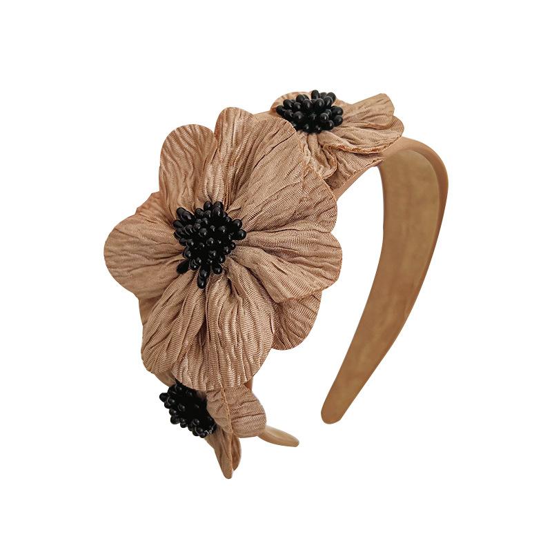 

Преувеличенная Широкополая Повязка на Голову с Боковыми Жемчужинами и Цветами, Универсальный и Модный Корейский Аксессуар для Волос. One Size хаки