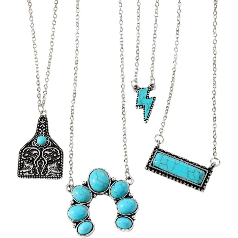 50 Pieces Bohemian Style Turquoise Color Fashion Accessories Handmade Adjustable Stackable Necklace Bracelet