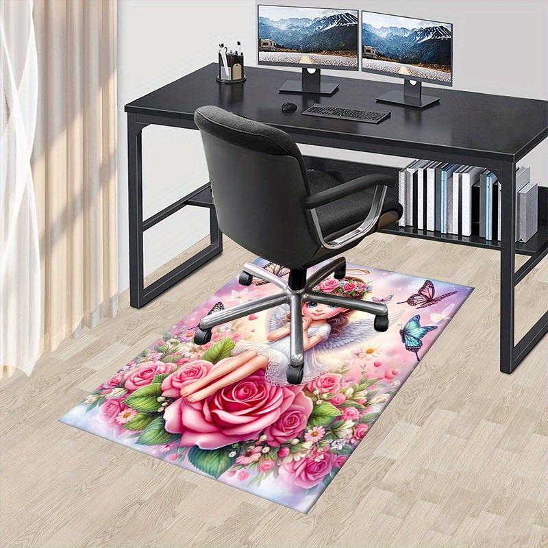 Office Carpet Angelic Guardian Angel with Flowers and Butterflies Sofa Rug, Chair Mat Protec