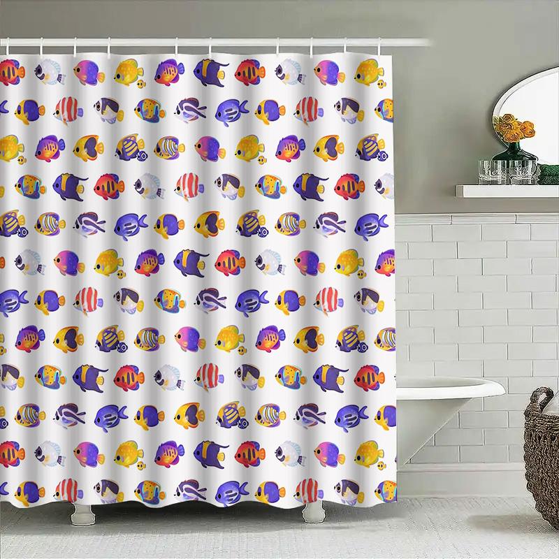 Bathroom Shower Curtain Tropical Ocean Fish Pattern Waterproof Decor Liner Home Fabric