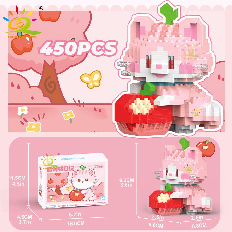 Huiqibao Cute Fortune Cat Micro Model Building Block Kids Mini Pets City Cartoon Animal Diamond Bricks Educational Toys Adult