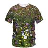 Summer Round Neck 3D Floral Plant Graphic Printed Top Fashionable Casual Short Sleeved Children's Girl T-shirts