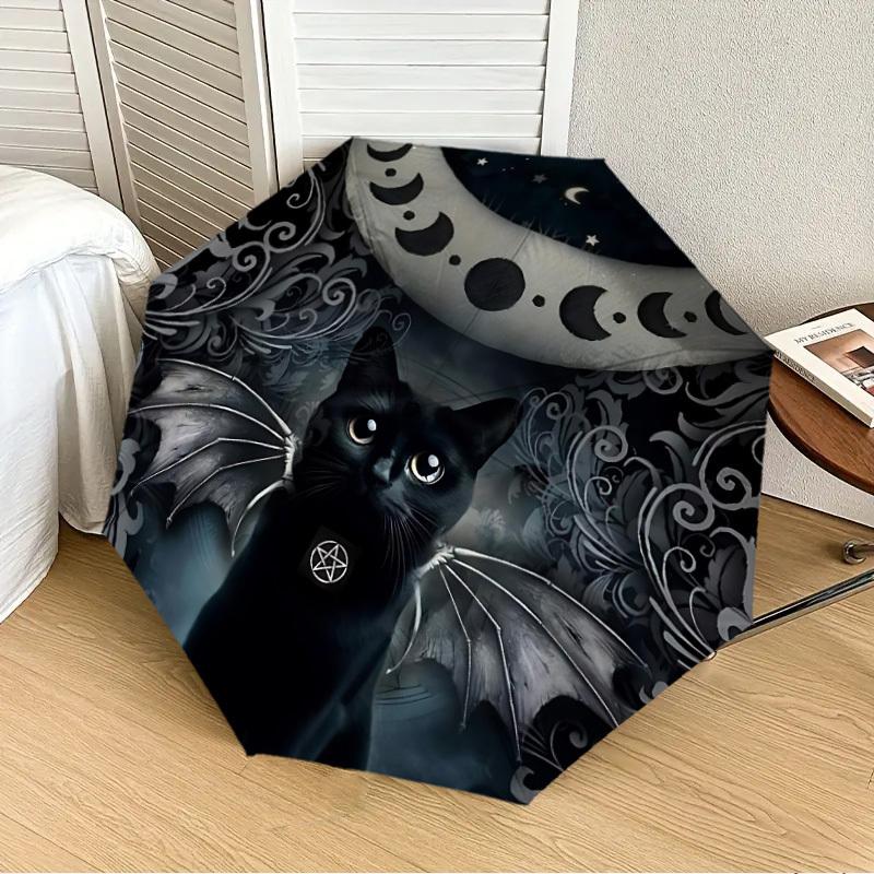1PC Moon Cat Automatic Folding Umbrella - Compact 8-Rib Design, Durable Plastic & Iron, Lightweight for Outdoor Daily Use, Festive Gift063