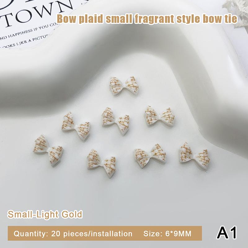 20Pcs For Creative Nail Design Checkered Plaid Resin Bows Nail Charms Ties Nail Art DIY Decorations