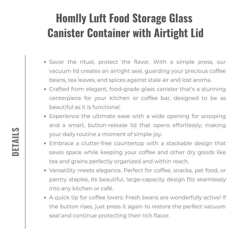 HOMLLY Luft Food Storage Glass Canister Container with Airtight Lid (X3PCS)
