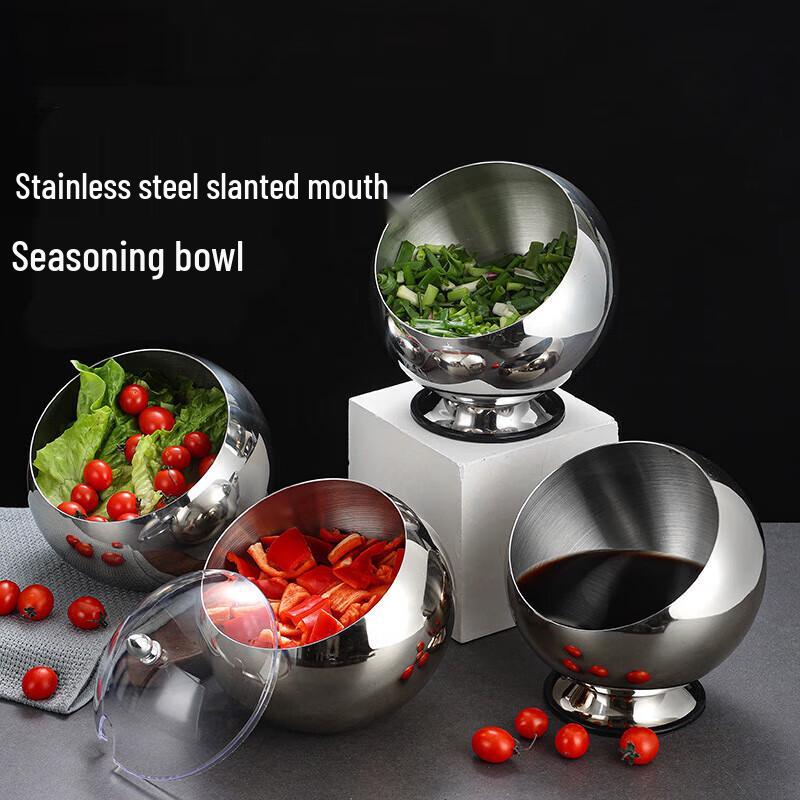 Stainless Steel Slanted Dipping Bowl with Lid and Base