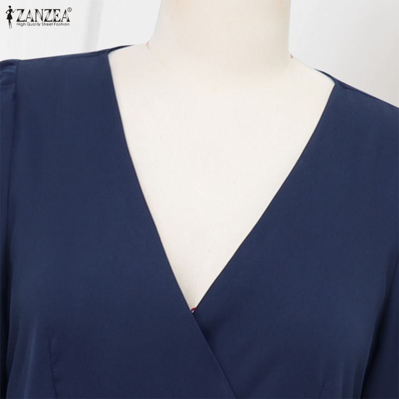ZANZEA Damen Lässiger V-Ausschnitt 3/4 Ärmel Lockerer Langer Jumpsuit