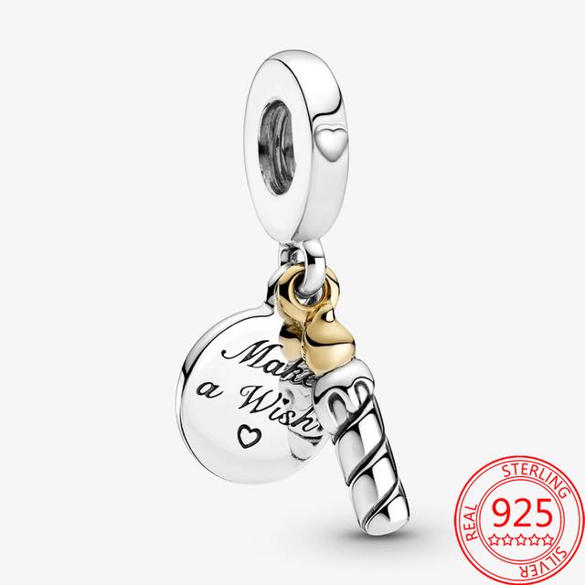 Authentic 925 Sterling Silver Dome Gold Heart Pendant Charm Fit Original Fashion 3mm Bracelet Diy Beaded Jewelry Gift Making