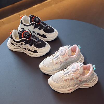 Sneakers da bambina con bottoni girevoli, nuove, a doppio mesh, da ragazzo, per bambini piccoli e grandi, con pomelli, scarpe da corsa per bambini