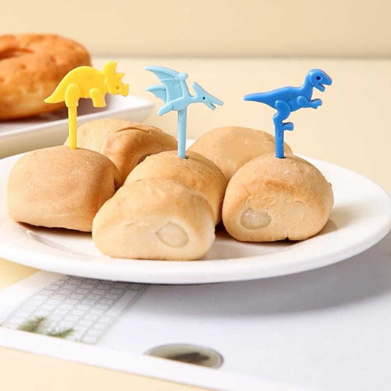 10ks/sada Kreslená vidlička na ovoce Cute Eyes Dinosauří košíček Top Dekorace Jídlo Předkrm Párátka Bento Box Příslušenství