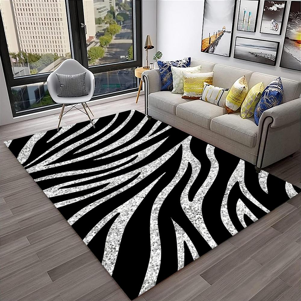 3D Renkli Zebra Çizgi Desen Halı Kilim Ev Oturma Odası Yatak Odası Kanepe Kapı Paspası Dekor, Çocuk Oyun Alanı Halı Kaymaz Zemin Paspası
