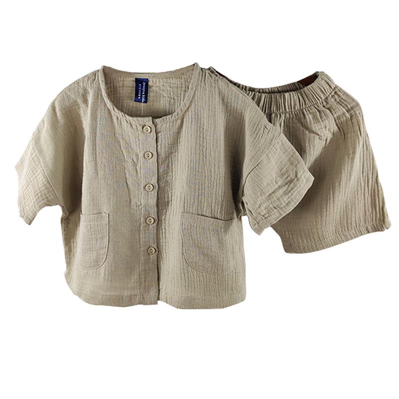Kids' Summer Retro Cotton-Linen Suit: Korean Style, Single-Breasted, Loose Fit for Boys & Girls.