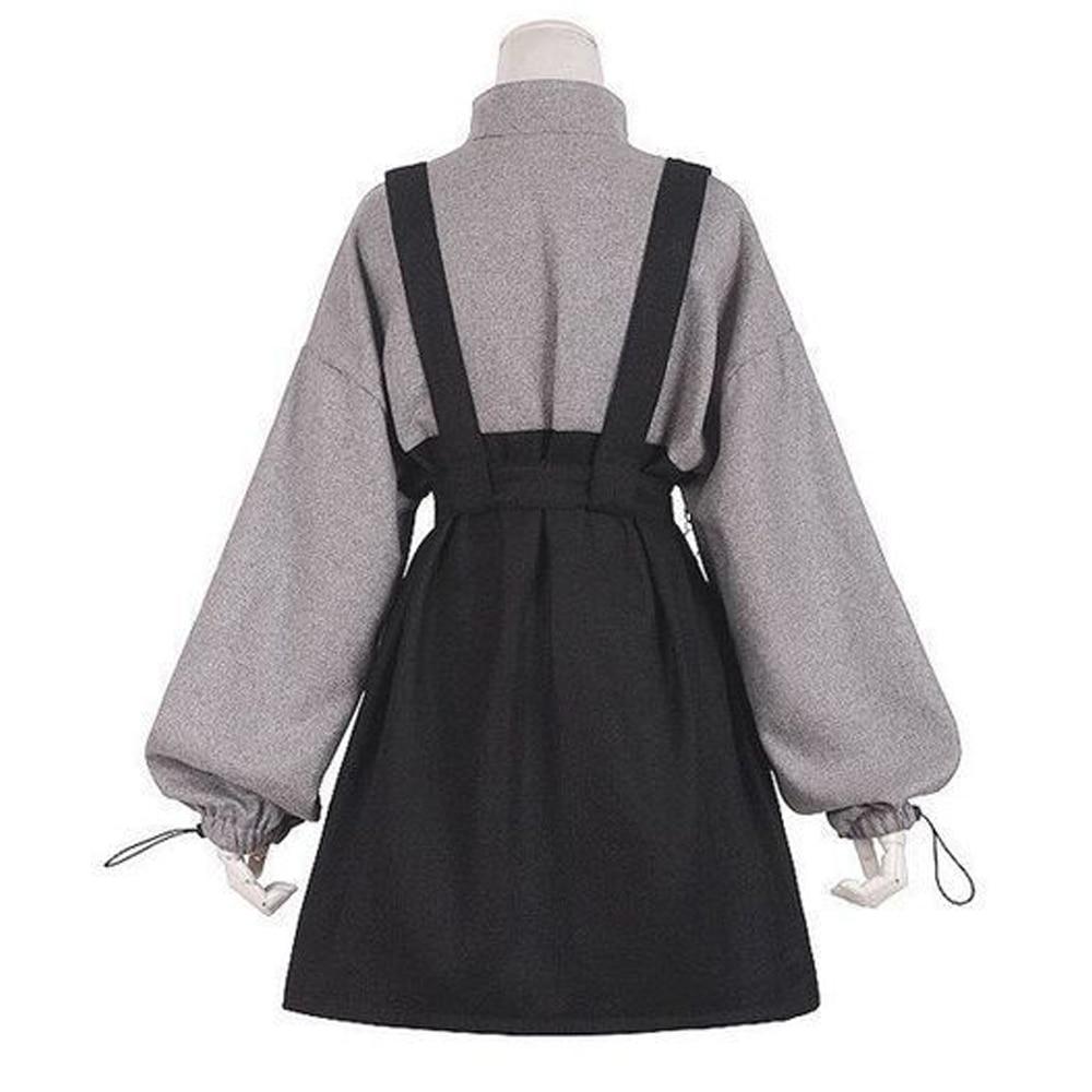 Vintage Frauen Gothic Punk Lolita Kleid Lässig Hohe Taille Langarm Hut Kragen Sexy Gry Schwarze Mädchen Mini Kleider Gothic Kleidung