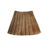 Plus Size Pleated Mallard Brown Suede Skirt - High Waist, Anti-Exposure, Short Skirt for Spring/Autumn
