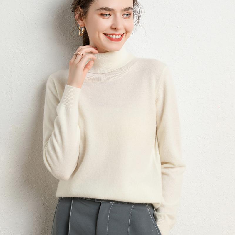 Women's High Neck Cashmere Sweater - Simple, Elegant, Plus Size Knitwear for Autumn & Winter