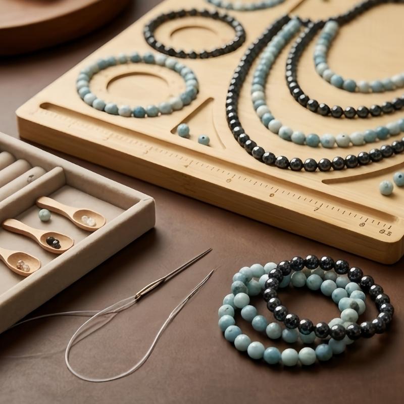 Placă de beading din lemn pentru bijuterii, pentru aranjarea brățărilor și colierelor, Tavă naturală pentru sortarea mărgelelor cu caneluri pentru creatori DIY