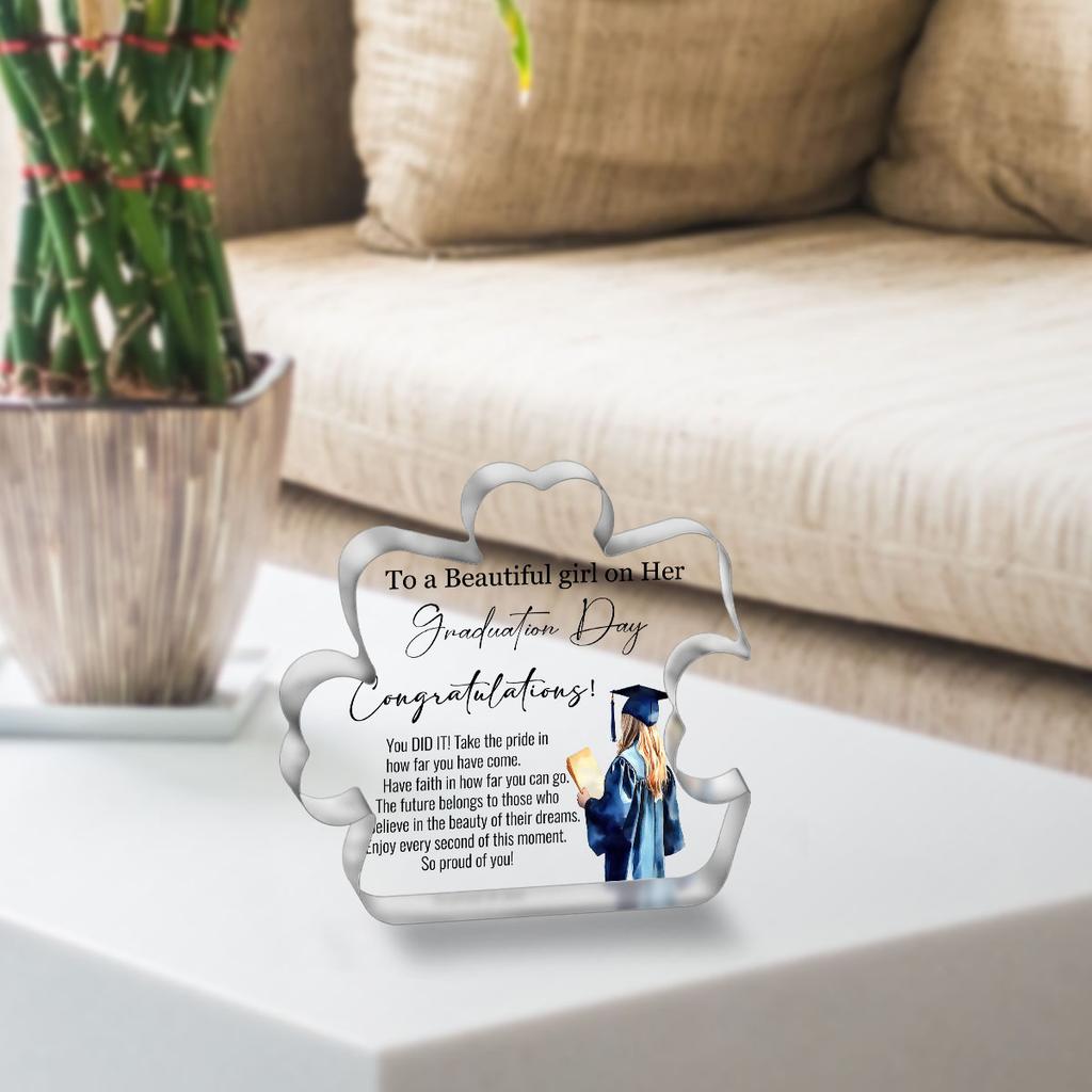Inspirierendes Acryl-Abschluss-Souvenir - Polierte quadratische Schreibtischplakette mit aufmunternder Botschaft, Perfektes Geschenk für sie