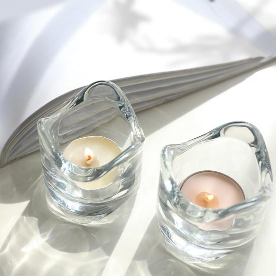 Heat Resistant Glass Cup Candle Holder, Irregular Rippled Tealight with Crystal Clear Thickened Glass, Minimalist Atmospheric Desktop Decor