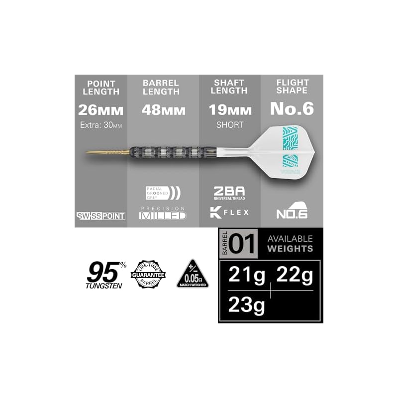 TARGET Darts Rob Cross 95K Steel Tip Swiss Point Darts, 95% Tungsten Darts with K Flex Flights, 21G | Voltage Darts, Player Edition Swiss Point K Flex