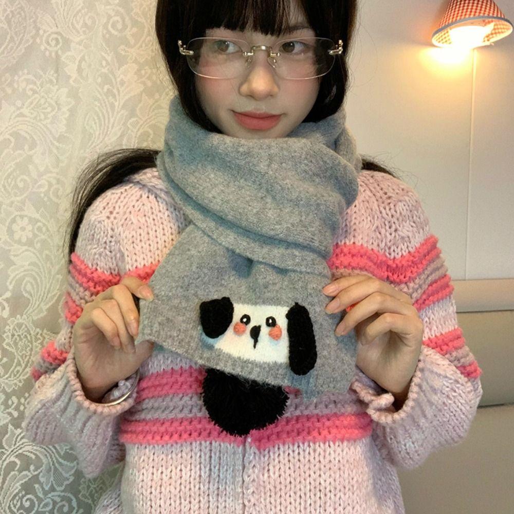 Colorful Cashmere Knitted Scarf Sweet Winter Neck Warmer Cartoon Embroidery Scarf  Autumn Winter