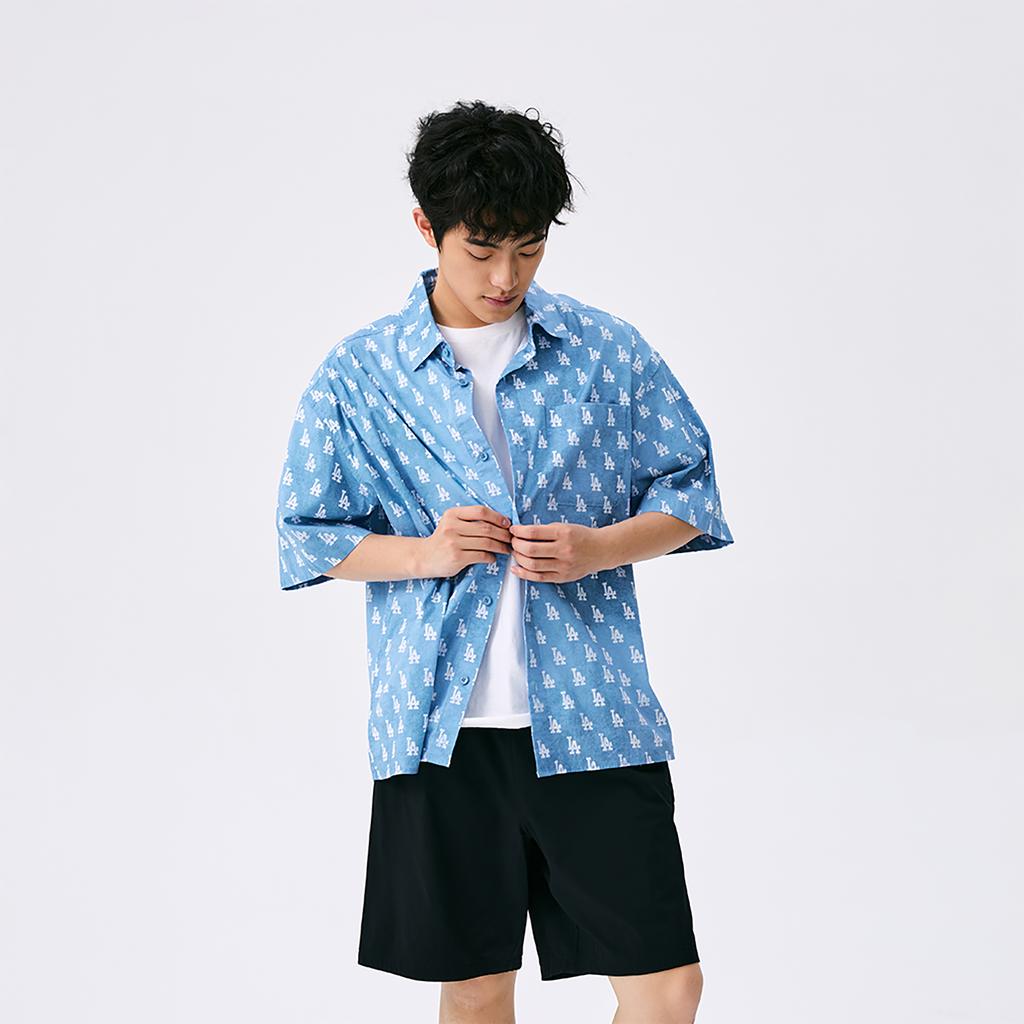 New MLB MONOGRAM Collection Los Angeles Dodgers SS25 Shirt Unisex Dark Blue 3AWSM0653-07BLD