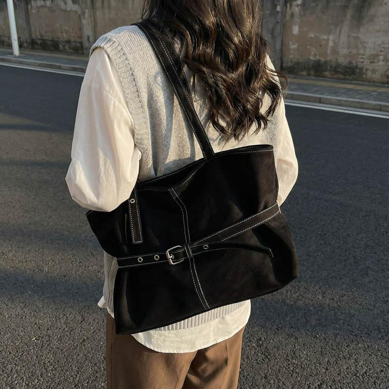 Borsa da donna vintage autunnale e invernale, grande capacità, borsa a tracolla in pelle scamosciata, tinta unita, semplice, casual, borsa da pendolare, borse retrò