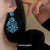 Silver Needle Blue Rhinestone Flower Vintage Dangle Earrings - Exaggerated Design, New Fashion, Luxurious Ear Jewelry.
