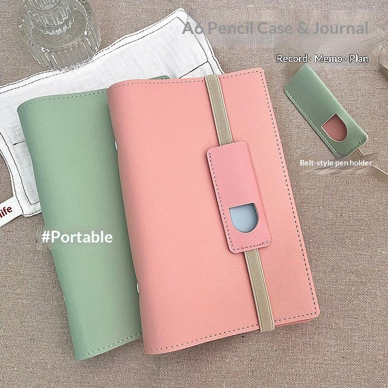 Custom A6 Leather Binder Notebook Waterproof Pocket Pen Holder 6 Ring Refillable Journal Planner For Office School Personal Use