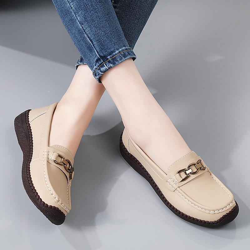 Women Simple Red Loafers Leather Driving Moccasins Comfort Flats Black Casual Slip on Plus Size Black Shoes