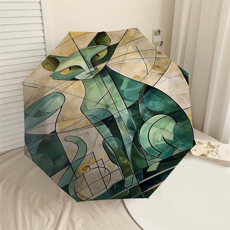 

1PC cat mosaic Automatic Open/Close Umbrella Compact Folding Umbrella with 8-Rib Shaft lightweight esign, Highquality Fabric1131A