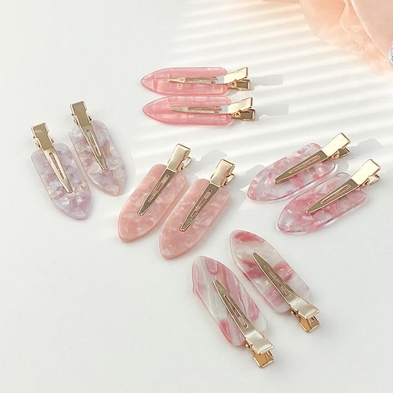 2Pcs Korean Style Hair Styling Tool Simple Pink Seamless Hair Clip For Women Sweet Fresh Bangs Clip Duckbill Clips Hairpins