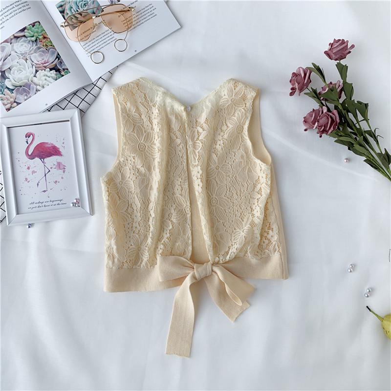 Actual Shot of New Summer Clothes with Crocheted Lace Stitching On The Back Lace-up Knitted Vest, Women's Hollow Strappy Top