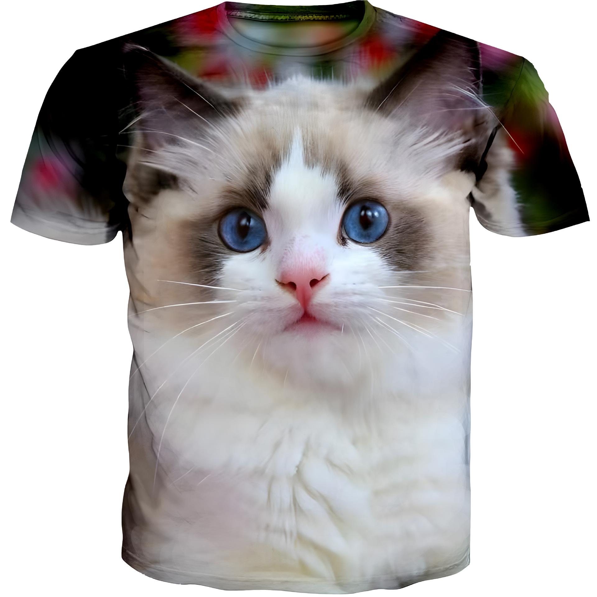 

Женские футболки с коротким рукавом, свободного кроя, с круглым вырезом, напечатанные на 3D-принтере с изображением кошки XS