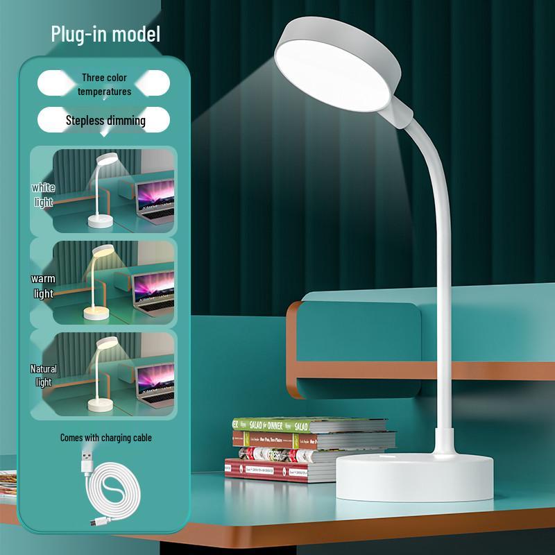 Rechargeable LED Desk Lamp - Eye Protection for Study, Dorm, Bedroom, and Bedside Reading.