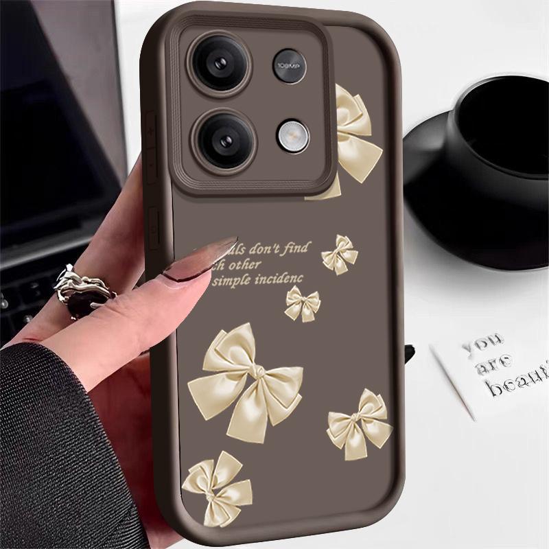 Bowknot Print Soft TPU Matte Case For Xiaomi 14T Pro 13T Poco F6 X6 X5 Redmi 13C Note 13 12 Pro 11 Solid Color Shockproof Lens Protection Phone Cover