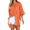 Women's Plus Size Solid Cotton And Linen Hollow Out V-neck Pullover Tops Shirt