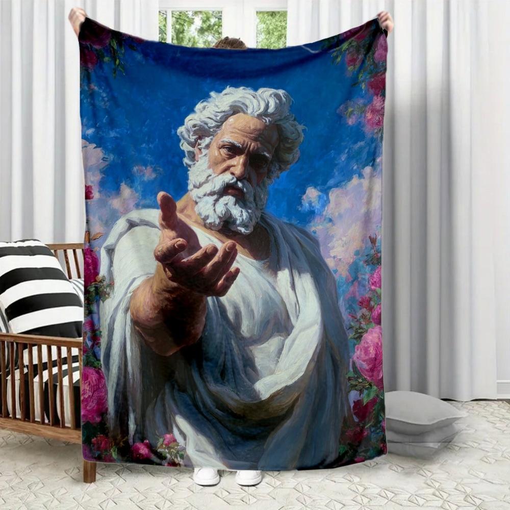 Pattern of Zeus from Greek Mythology Flannel Printed Blanket Suitable for All Seasons Suitable for Living Office Sofa and Travel